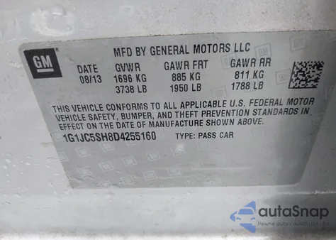 2013 Chevrolet Sonic Lt Auto from USA, damaged, VIN 1G1JC5SH8D4255160